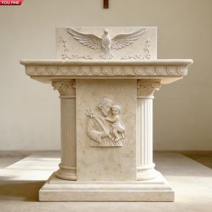 Púlpito de Iglesia YOUFINE Tallado a Mano en Mármol Blanco con Cuatro Esculturas de los <span class=keywords><strong>Evangelistas</strong></span> para Uso Religioso - Product Image 3