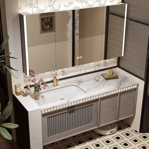 New Chinese style bathroom vanity <b>open</b> makeup <b>storage</b> side cabinet bathroom makeup area LED - Product Image 5