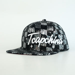TCAP China Custom Snapback <b>Cap</b> High Quality Sequin <b>Camo</b> Black White Checkerboard 3D Puff Embroidery Linen Visor New Style Hat - Product Image 1