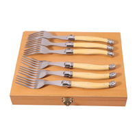 12 pièces couteaux laguiole durables couteau à steak inox et fourchette avec caisse en bois