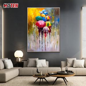 Pintura abstracta moderna al óleo sobre <span class=keywords><strong>lienzo</strong></span> hecho a mano día lluvioso paraguas paisaje impreso pintado a mano - Product Image 4