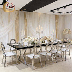 Luxury Wedding Stainless Steel Base MDF Top Contemporary Design Customizable Rectangle Shape Dinner <b>Table</b> Hotel Home Furniture - Product Image 6