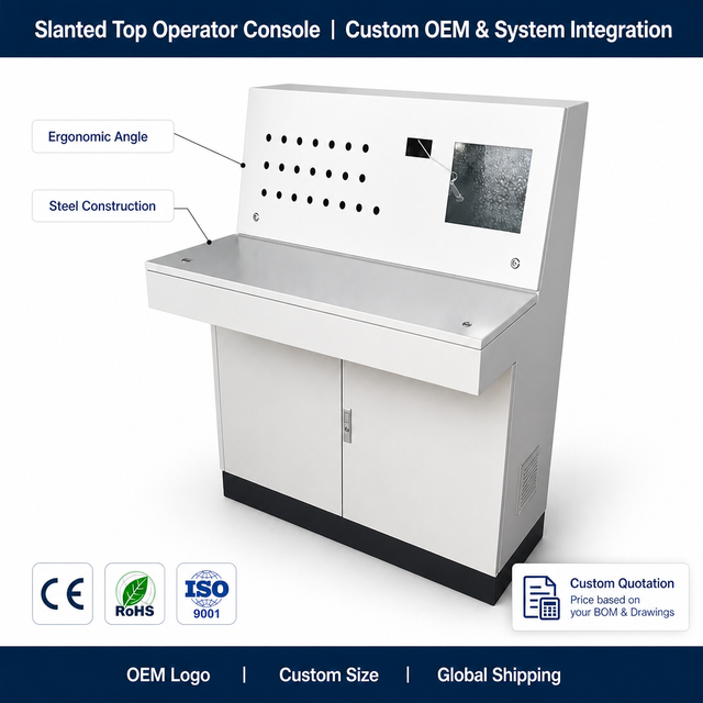Operator Workstation Control Console Desk Style Ergonomic Slanted Top Metal Electric Panel