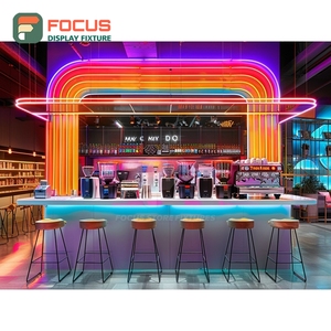 Luxury Cafe Service Counter Black Walnut Finish Syrup Bottle Display Area Storefront Service Counter - Product Image 1