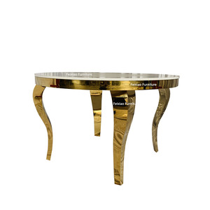 Classic Hotel Party Events Furniture White MDF <strong>Top</strong> Gold Stainless Steel <strong>Round</strong> <strong>Dining</strong> <strong>Table</strong> - Product Image 2
