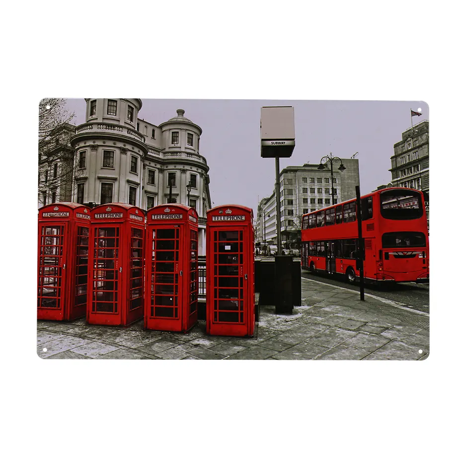 Personally Factory Custom British Wind Bus Streets Collection Decor Tin Signs Vintage Wall Decoration