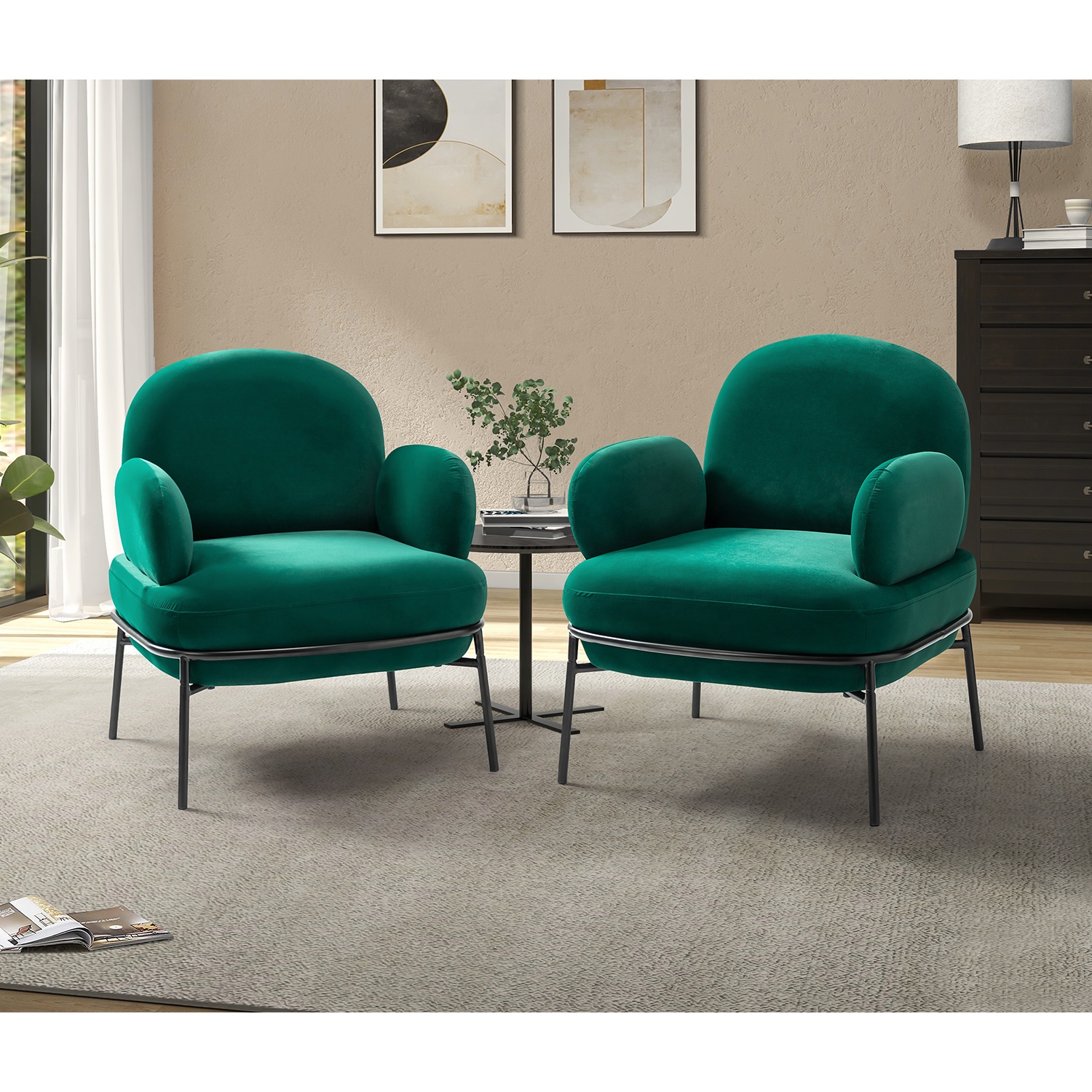 Laynsino Green Velvet Arm Chair