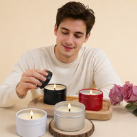 Bougie parfumée cylindrique en cire de soja, aromathérapie, faite à la main, emballage en boîte métallique, 43g, vente en gros, usage domestique