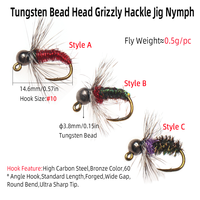 Mouches de pêche à la mouche en gros, tête en tungstène, grizzly hackle, jig nymph, euro flies, nymph humide, truite, basse, perche, leurre de pêche, appât