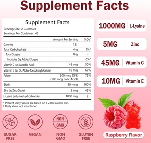Complément de L-<span class=keywords><strong>Lysine</strong></span> OEM 1000MG Sans Sucre, Gommes de L-<span class=keywords><strong>Lysine</strong></span> avec Biotine, Folate, Vitamines C, E, Zinc <span class=keywords><strong>pour</strong></span> le Soutien de <span class=keywords><strong>la</strong></span> <span class=keywords><strong>Peau</strong></span> et du Système Immunitaire - Product Image 2