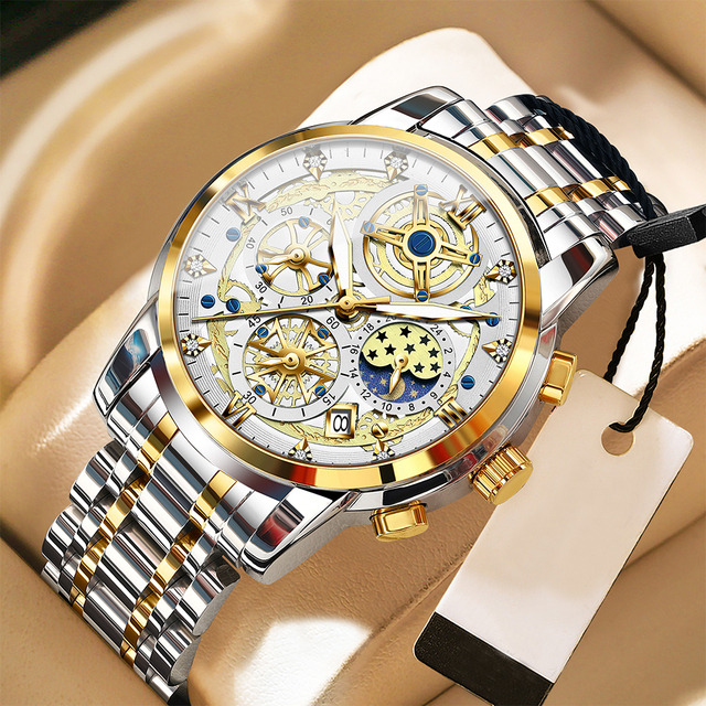 BINBOND B800 Men Quartz Watches Stainless Steel Date Chronograph Men Wristwatch Waterproof Luminous Fashion Man Watch Reloj