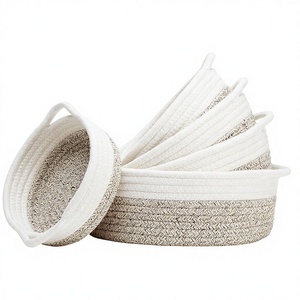 Juego de Cestas de Almacenamiento Plegables de Cinco Piezas, Redondas, Rústicas y Elegantes, Hechas de Cuerda de Algodón Ecológica, Diseño Moderno y Simple, Tamaño Pequeño para Uso Doméstico - Product Image 2