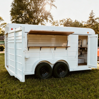 Remorque à chevaux vintage personnalisée, entièrement équipée, style bar mobile, remorque de concession type food truck, remorque en aluminium à col de cygne