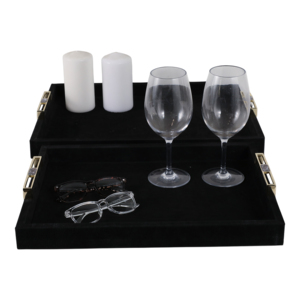 Vassoio Decorativo in Camoscio Nero con Manici Dorati per Tavolino da Caffè, Camera da Letto, Bagno, Portaoggetti per Gioielli - Product Image 2