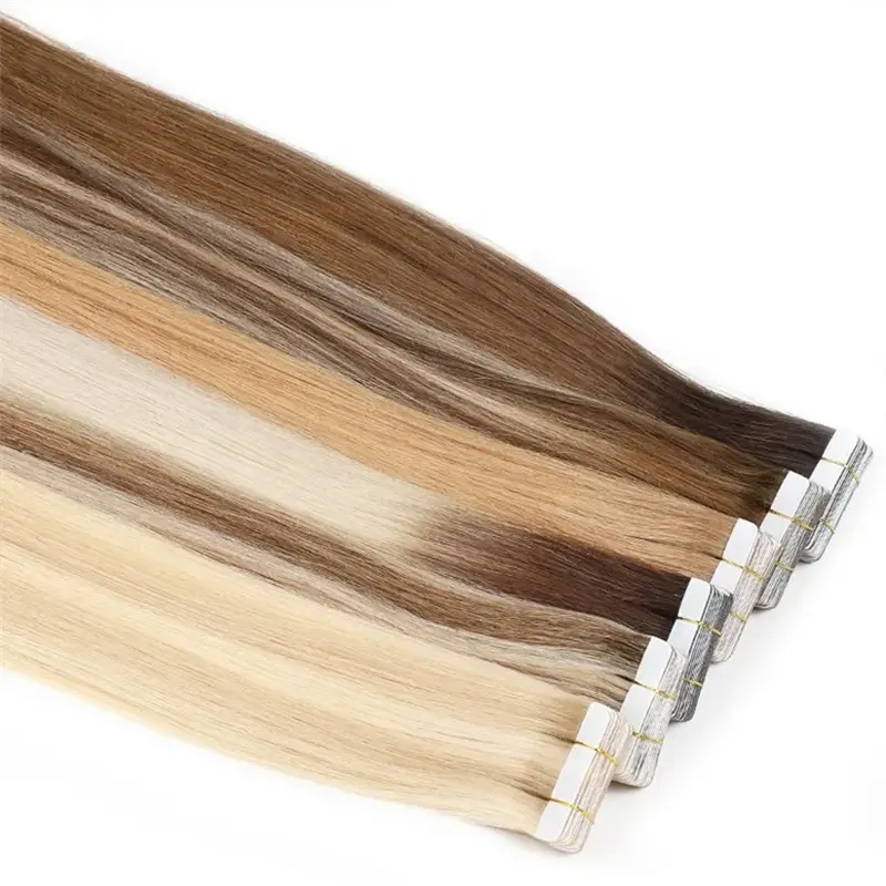 NBL Cheveux Vente Directe Réel Humain Double Dessiné Russe Blonde Remy Bande Extensions de Cheveux Énorme Stock