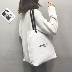 Fashion <strong>Medium</strong> Light Weight Leather Handle Cotton Canvas Fabric Tote Bag Canvas Cotton Tote Bag Woman <strong>Handbag</strong> - Product Image 4