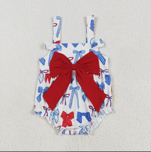 Sibling Baby Girls 4th of July <b>Big</b> <b>Bows</b> Rompers Sets - Product Image 6