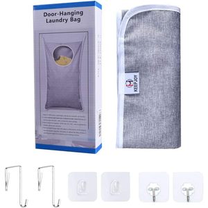 Hanging Laundry <b>Hamper</b> Bag 20 x 30 Inch Grey With 2 Hooks For Door Or Wall <b>Storage</b> Clothing Organizer - Product Image 6