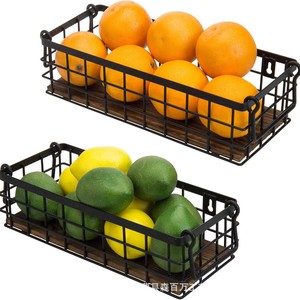 Cesta de Almacenamiento de Madera de Hierro Rectangular para Montar en la Pared con Asa, Color Quemado, Base de Madera Maciza, Cesta para Frutas, Organizador de Almacenamiento - Product Image 5
