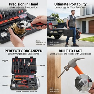 Kit d'outils de réparation et d'entretien pour la maison de 141 pièces avec marteau, tournevis, clé à molette, outils en acier avec étui rigide portable TK-141 14 - Product Image 4