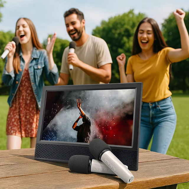 All-in-One Wireless Karaoke Machine with 14 Inch Display Built-in Speaker and Mic for Outdoor