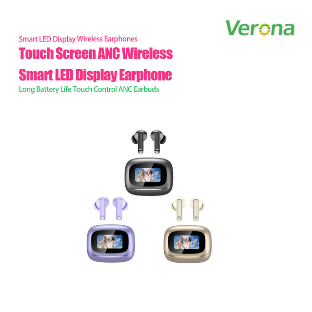 ANC Wireless Earbuds LED Touch Screen Charging Case for 5.4 Noise Cancelling Earphones 3 Colors In-Ear IPX-4 Waterproof