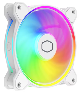 Ventilador de chasis Cooler Master HALO negro y blanco ARGB, paquete de 3, 12 V CC, 4 pines PWM, rodamiento de fluido, disipador de calor de cobre y plástico, iluminación LED colorida - Product Image 1