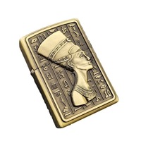 Nouveau Briquet à Essence Créatif et Original en Alliage de Zinc, Coupe-Vent, avec Roue d'Allumage en Relief Motif Pharaon, pour Cigares et Cigarettes