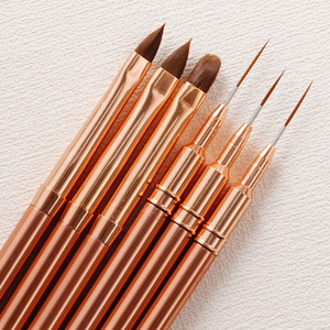 Pinceau à ongles en poils de Kolinsky avec manche en métal or rose, virole sertie, pinceau fin pour la peinture au gel UV - Product Image 1