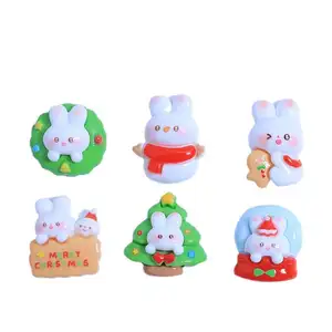 Dibujos animados Navidad decoración parte posterior plana resina artesanías DIY hecho a mano encantador y lindo pequeño conejo blanco