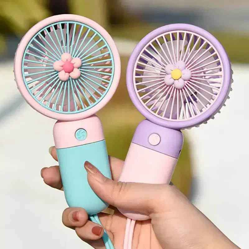 2024 New Rechargeable Mini Fans Portable Summer Desktop Outdoor USB Charging Battery Handhold Cooling Fan Flower Travel Gift