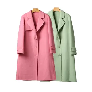 Cheap Solid Color Outwear Wool Coats Women Turn Down Collar Long Handmade Wool Coat