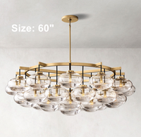 Lustre en verre soufflé de style américain Hangxuan, 48 pouces, hauteur réglable, style antique, en laiton, avec bulles de verre sphériques, pour salon