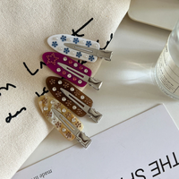 Barrettes à cheveux en acétate de luxe OEM Ume, sans pliage, incrustées de cristaux et de perles, barrettes à bec de canard brillantes, barrettes plates pour le maquillage