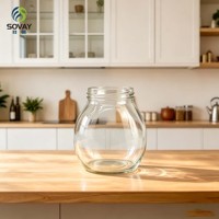 Pot de conservation en verre de 500 ml en forme de bulbe, grand format, avec large ouverture à vis, transparent, pour la cuisine, les aliments, l'emballage commercial et la vente au détail