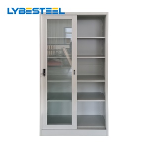 Armoire de rangement en métal bon marché d'usine, à démontage facile, avec 2 portes coulissantes en verre, pour bureau, cuisine, classement, étagères réglables - Product Image 1