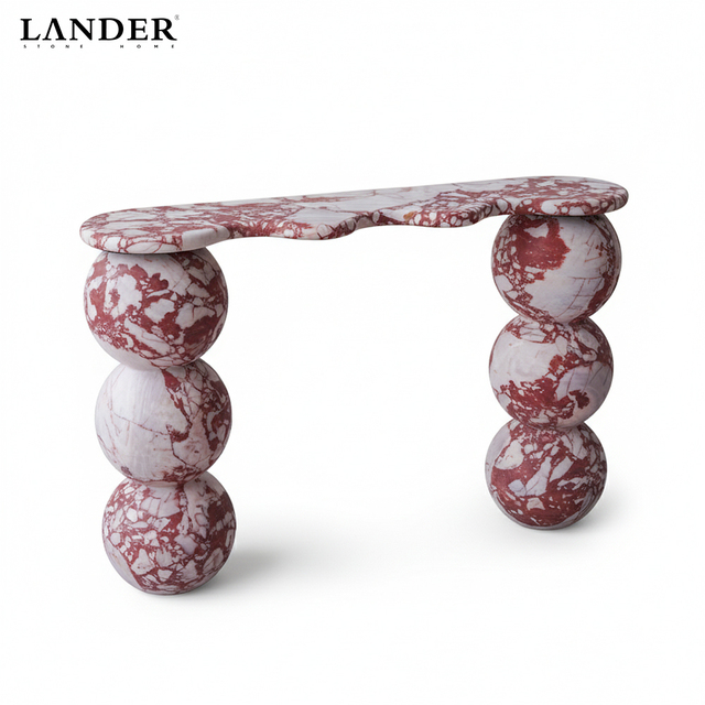 Landerstore Red Marble Console Table for Home and Hotel Living Room Furniture Marble Console Table
