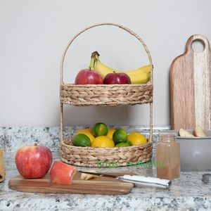 Bandeja de 2 niveles de jacinto de agua tejida a mano, ideal para servir café y desayuno, vajilla decorativa de Vietnam - ¡Gran oferta! - Product Image 4