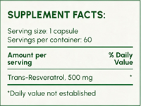 Capsules OEM Trans-Resveratrol 500mg Complexe - Longévité Cellulaire, 60 Capsules
