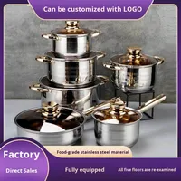 Ensemble de 12 ustensiles de cuisine en acier inoxydable 201 avec couvercles en verre, compatibilité universelle avec les cuisinières, design moderne - Source de commerce extérieur