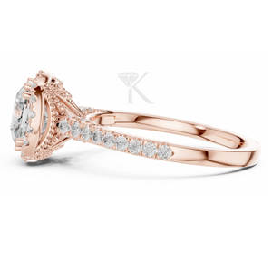 Anillo de compromiso solitario con corte cojín en oro amarillo, doble punta, halo oculto, anillo de boda minimalista, promesa clásica - Product Image 5