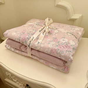 Parure <span class=keywords><strong>de</strong></span> lit florale française en <span class=keywords><strong>gaze</strong></span> double couche <span class=keywords><strong>de</strong></span> <span class=keywords><strong>coton</strong></span> doux avec housse <span class=keywords><strong>de</strong></span> <span class=keywords><strong>couette</strong></span> et taies d'oreiller pour femme - Textile <span class=keywords><strong>de</strong></span> maison - Product Image 4