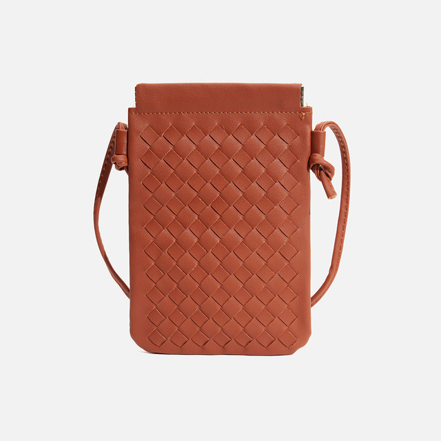 2024 New Design PU Leather Woven Small Phone Pouch Fashion Girls Simple Crossbody Mobile Phone Bags for Smartphone