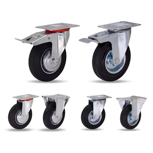 <span class=keywords><strong>Ruedas</strong></span> Industriales Giratorias <span class=keywords><strong>de</strong></span> 4 Pulgadas con Núcleo <span class=keywords><strong>de</strong></span> Hierro y Goma Sólida Negra Rígida, con Placa <span class=keywords><strong>de</strong></span> Zinc y Bloqueo - Product Image 1