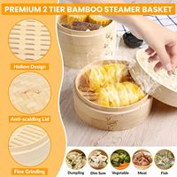 Ensemble de paniers vapeur en bambou tissé écologique haute capacité avec doublures en papier et silicone, adaptateur de coupe, plat à sauce et baguettes