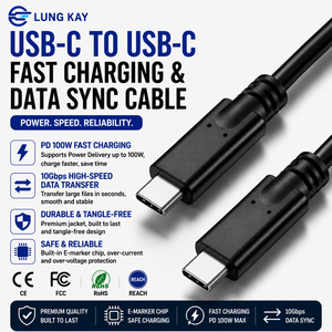 LUNG KAY 100W <b>USB</b>-<b>C</b> to <b>USB</b>-<b>C</b> Cable 5Gbps <b>USB</b> 3.1 Gen 1 Full Function PD Fast Charging PVC Cord for Laptop MacBook iPad - Product Image 1