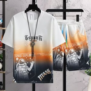 Summer <b>Short</b>-Sleeved <b>Shorts</b> Suit for Boys Fashion Brand Trend Suit Teenagers Hong Style T-shirt Two-Piece Suit - Product Image 1