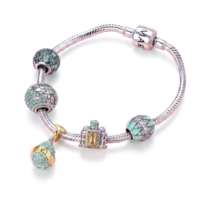Silver Plated Charm <b>Bracelet</b> With Crystal <b>Beads</b> And Building Pendant For Women Classic Style Gift Jewelry - Product Image 6