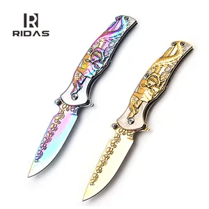 3D dập nổi thép không gỉ EDC Pocket Knife ngoài trời Survival cắm trại cầu vồng gấp Pocket Knife