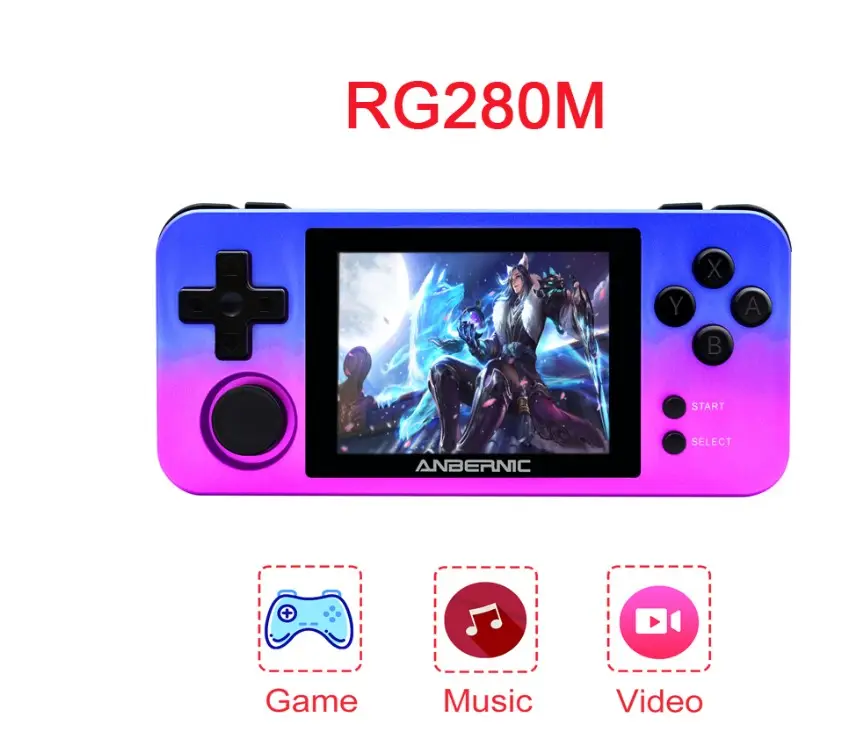 AN-BERNIC RG 280M 2.8 inch Retro Game Console IPS Screen Handheld Game Player PS1 NG GB 48G MP4 Video Gaming Console Players Box